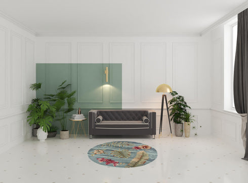 Seafoam Green Machine Woven Tropical Plants Indoor Area Rug